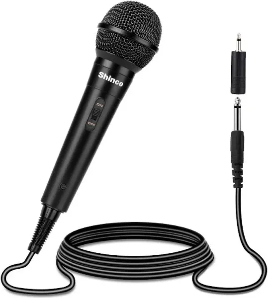 Shinco Handheld Mic, Cardioid Vocal Dynamic Microphone with 13ft Cable and ON/Off Switch, Plug-in Microphone for Karaoke Singing Machine, AMP, and Speaker