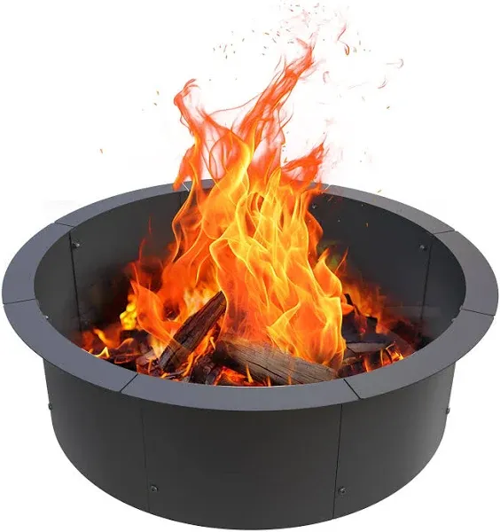 Fire Pit Ring Outdoor Wood Burning Fire Pit Liner 35.4 Inch Camping Fire Ring Painted Steel Firepit Ring Heavy Duty Campfire Ring Above or In-Ground for Bonfire Outdoor Backyard