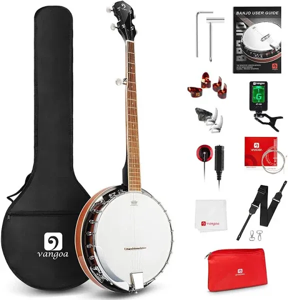 Vangoa Banjo 5 String Full Size Beginner Banjo Kit Remo Head Mahogany Resonator