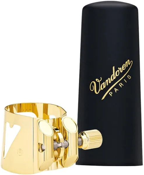 Vandoren LC06P Optimum Ligature and Plastic Cap for Soprano Saxophone Gilded with 3 Interchangeable Pressure Plates, Black