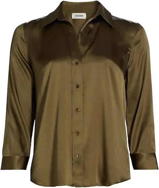 L'AGENCE - Dani 3/4 Sleeve Silk Blouse in Pine