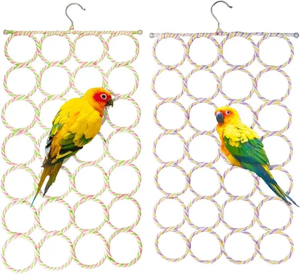 2 Packs Parrot Swing Hanging Toys, Bird Climbing Rope Net Ladders Small Mediu...