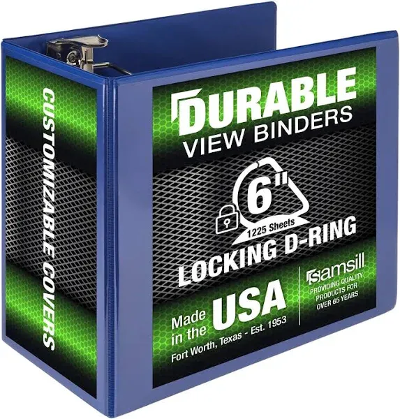 Durable 6 Inch Binder, Made in the USA, Locking D Ring Binder, Customizable Clea