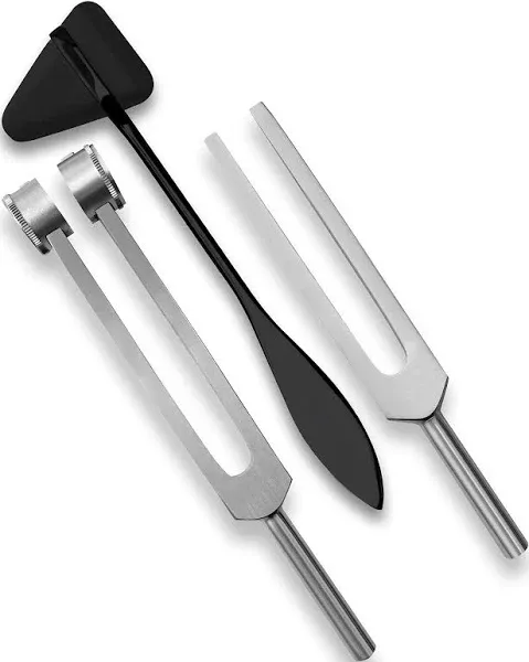 SURGICAL ONLINE Set of 3 Pcs Aluminum Sensory Tuning Forks C 128 512 + Taylor Percussion Hammer Mallet, Superior Diagnostic Kit