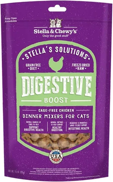 Stella & Chewy's – Stella’s Solutions Digestive Boost – Cage-Free Chicken Dinner Mixer – Freeze-Dried Raw, Protein Rich, Grain Free Cat Food – 7.5 oz Bag