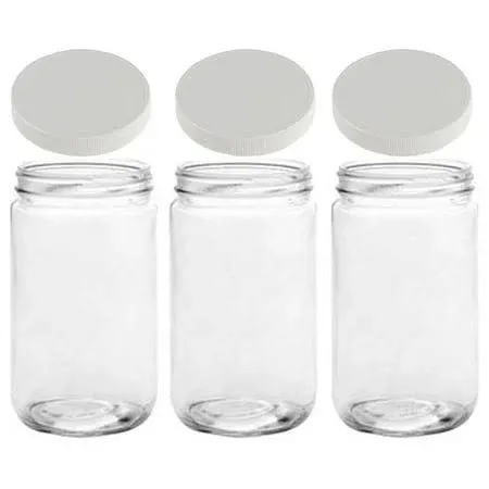 JARMING COLLECTIONS Mason Jars 32 Oz Extra Wide Mouth Glass Jars with Lids - Storage Glass Jars 32 oz with Lids - Quart Container with Lids - Made in the USA (2 White Dome Plastic Lids)