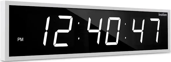 Ivation Large Digital Wall Clock, 24-Inch Big LED Display - White