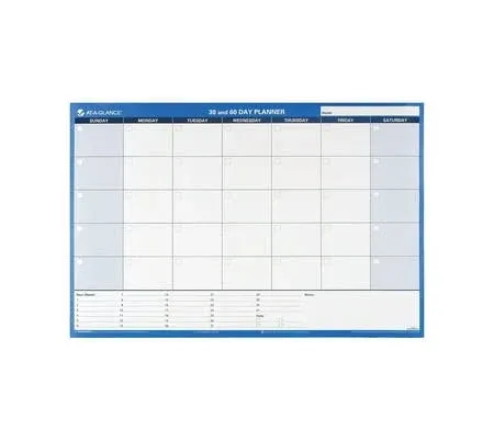 AT-A-GLANCE 30/60-Day Undated Horizontal Erasable Wall Planner