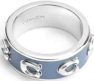 Blue Enamel Signature Coach Enamel Band Ring