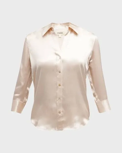 $345 L&#039;Agence Women&#039;s Beige Dani Silk Charmeuse Blouse Top Size Small