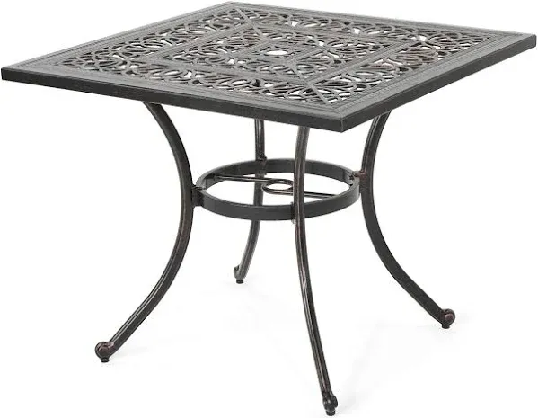 Jamie Outdoor Square Cast Aluminum Dining Table, Shiny Copper