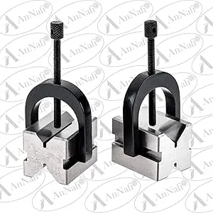 AnNafi Industrial H5608 - V-Block Pair w/Clamps 1-5/8" | 100% Accurate Surface | Grounded Flat Hardened Blocks |Milling Mechanic Engineering Measuring Tools