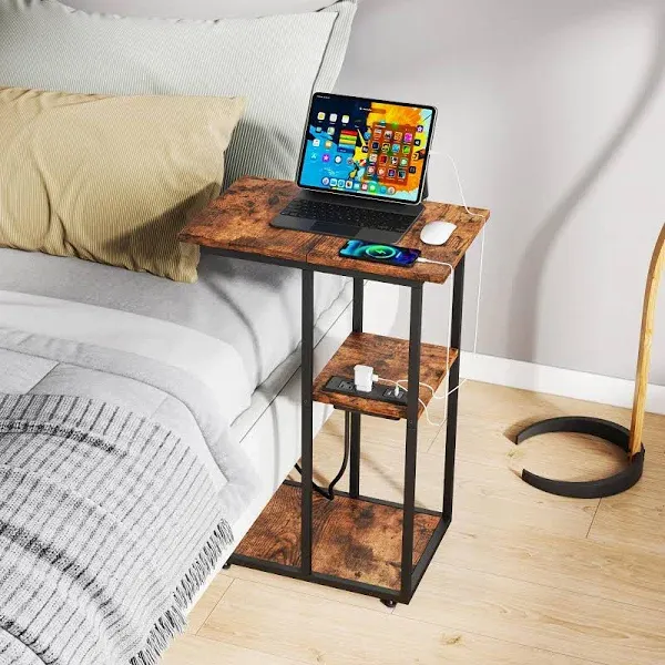 C Shaped End Table with Charging Station