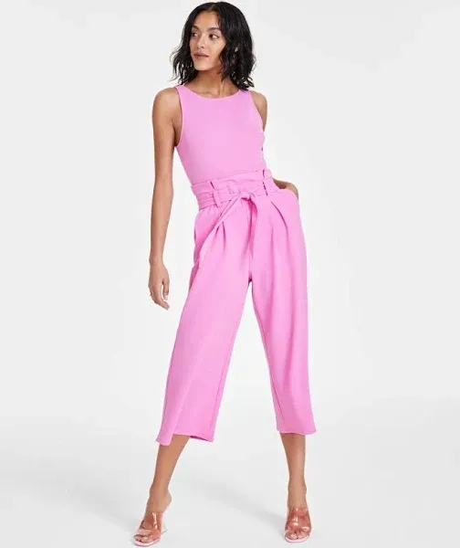 Bar III Women's Petites Pleated Paperbag Waist Jumpsuit