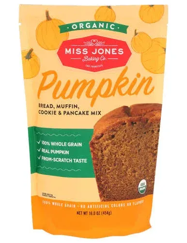 Miss Jones Baking Co. Organic Bread Muffin Cookie and Pancake Mix, Pumpkin (16 oz)