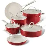 KitchenAid Hard-Anodized Ceramic Nonstick 10-Piece Cookware Set, Empire Red