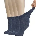 Hugh Ugoli Women's Cotton Diabetic Ankle Socks for Comfort (4 Pairs) Shoe Size: 10-12 / Indigo Blue