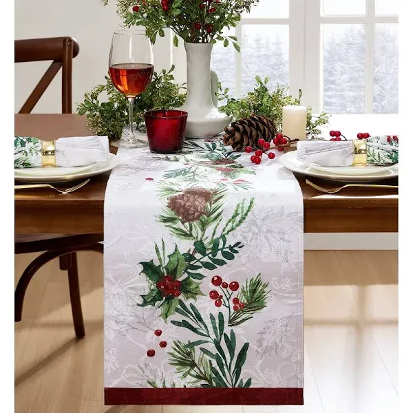 Elrene Home Fashions Holly Berry Flourish Holiday Fabric Tablecloth