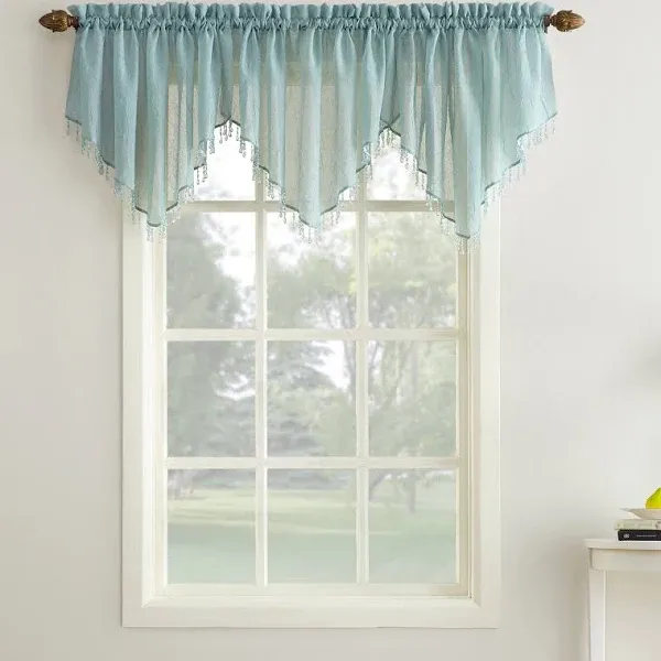 No. 918 Erica Crushed Voile Ascot Beaded Sheer Rod Pocket Curtain Valance