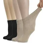 Hugh Ugoli Women's Cotton Diabetic Ankle Socks, Wide, Thin, Loose Fit and Stretchy, Seamless Toe & Non Binding Top, 4 Pairs, L.BEIGE / Black, Shoe