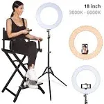 Ring Light - 18 inch 60 W Dimmable LED Ring Light Kit with Stand - Adjustable 3000-6000 K Color Temperature Lighting for Vlog, Makeup, YouTube, Camera, Photo, Video - Control with Remote