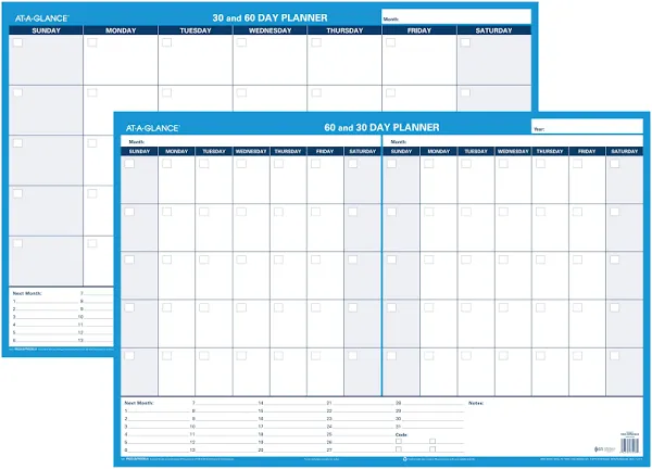 AT-A-GLANCE 30/60-Day Undated Horizontal Erasable Wall Planner