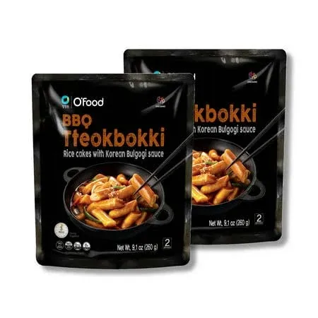 O'Food Tteokbokki Korean Rice Cakes with Gochujang Sauce, Authentic Instant Spicy Korean Street Food Snack, Ready to Eat, Gluten Free, No MSG, No Corn Syrup (Original(Pack of 2))