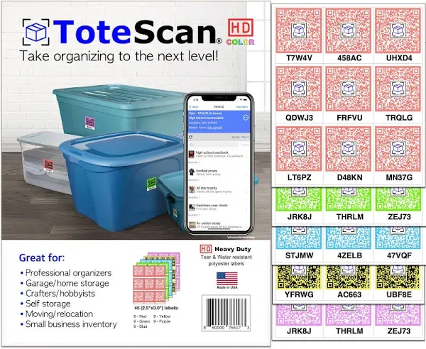 Intelligent QR Labels for Organization/M<wbr/>oving/Storage (45 Unique Labels, 