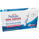 Nozin Nasal Sanitizer Antiseptic Popswab Ampules 10ct Pack | Kills 99.99% of Germs | Alcohol Based 62%