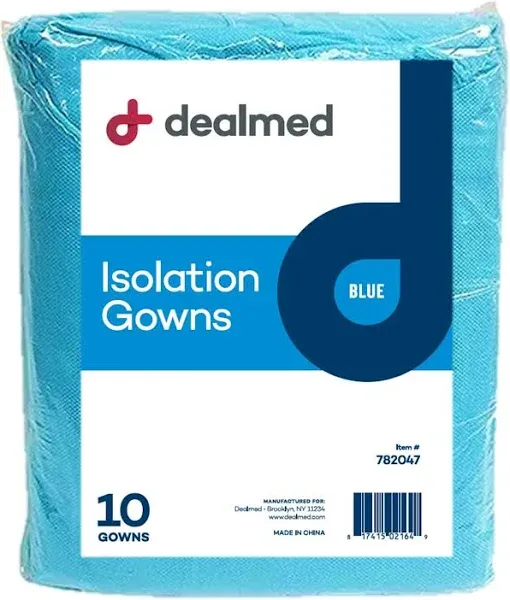 Blue Isolation Gown – Disposable Gowns, Latex-Free, Perfect for Hospitals, Fa...