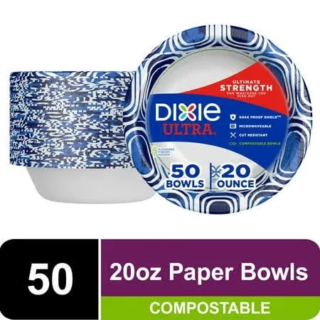 Dixie Ultra Disposable Paper Bowls, 20 Oz, Multi-Color,Co<wbr/>mpostable, 50 Count