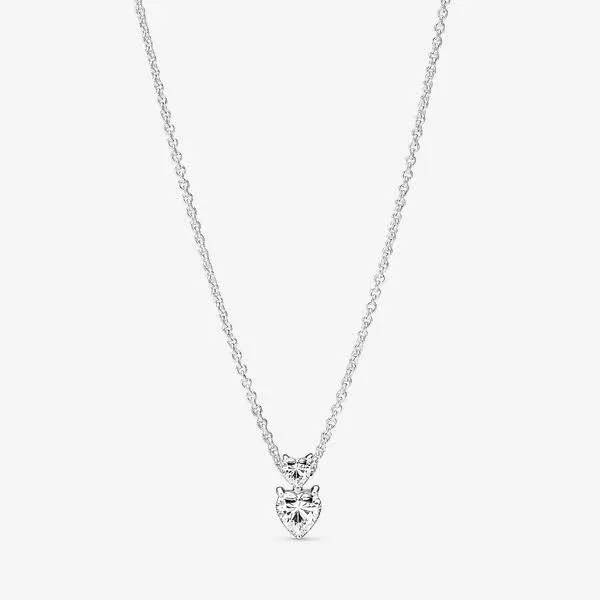 Pandora Double Heart Pendant Sparkling Collier Necklace