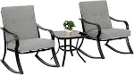 Oakmont Outdoor Furniture 3-Piece Conversation Bistro Set with Rocking Chairs and Glass Top Table