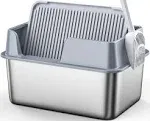 ZeroPone Enclosed Stainless Steel Cat Litter Box Extra Large 11 inch High Litter Box for Big Cats Open Cat Litter Box with Litter Mat and Scoop