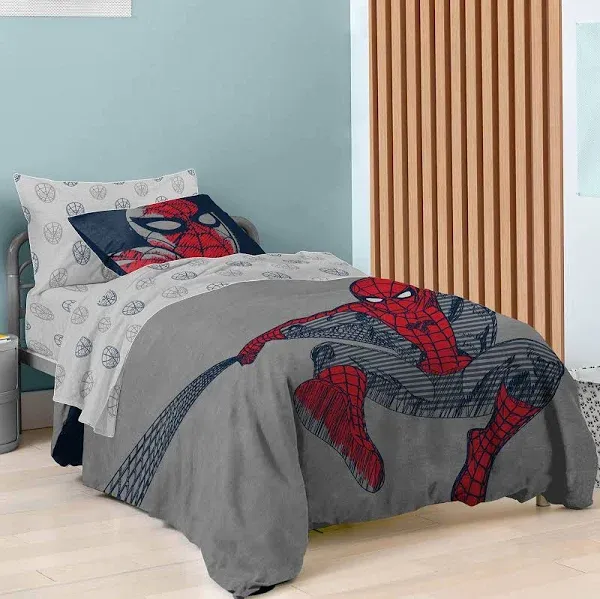 Saturday Park Marvel Spiderman Web Stripe 100% Organic Cotton Bed Set