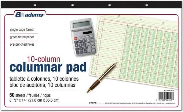 Adams Analysis Pad, 14 inch x 8 1/2 inch, 50 Pages (50 Sheets), 12 Columns, Green