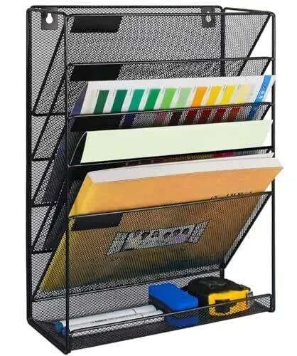 Kuntine.B 6-Tier Wall File Organizer Hanging File Organizer Cubicle Organizer Wall File Holder for Office Home, Black