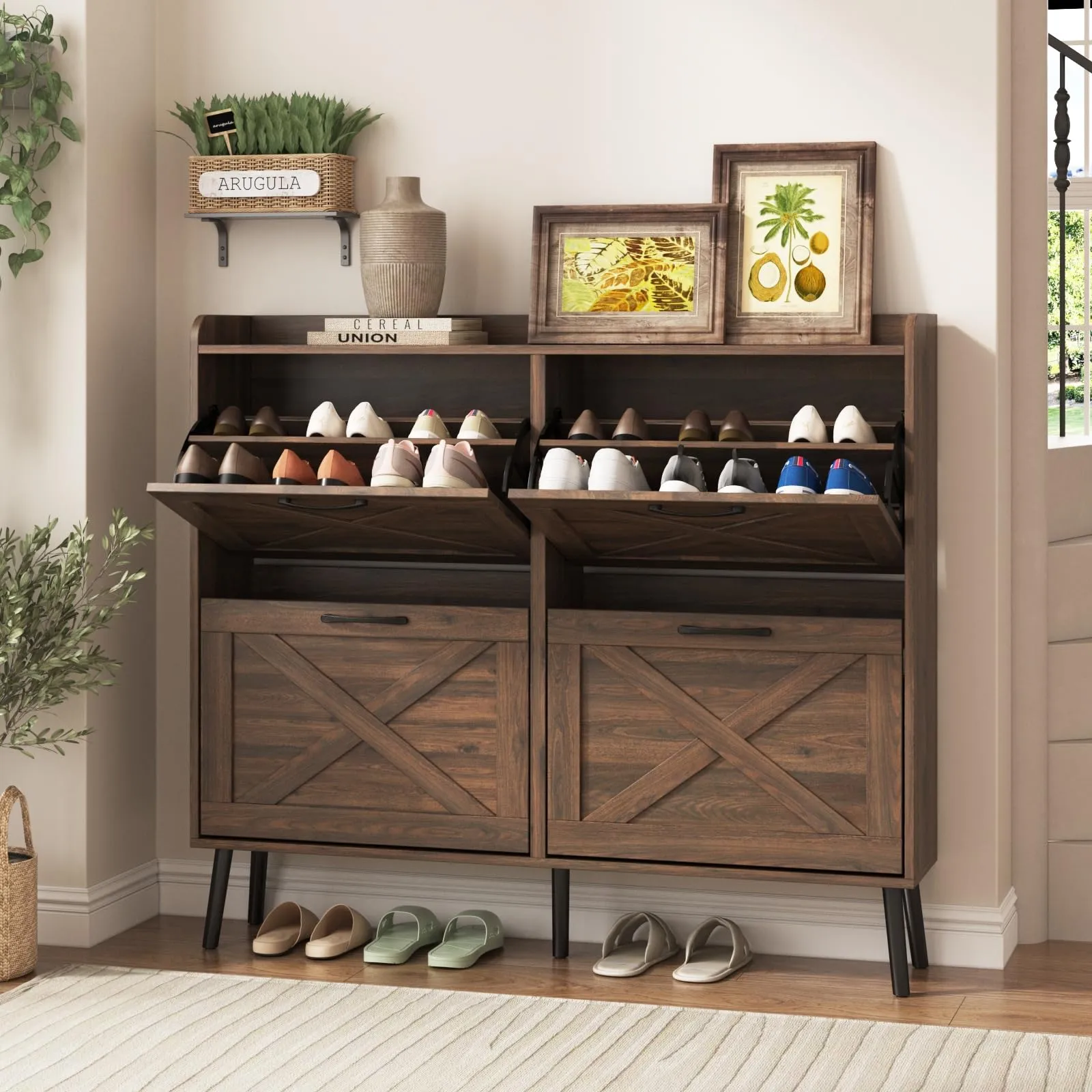 Large Shoe Storage Cabinet with 4 Flip Drawers