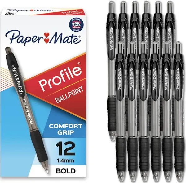 Profile Retractable Ballpoint Pens, Bold Point (1.4Mm), Black, 12 Count