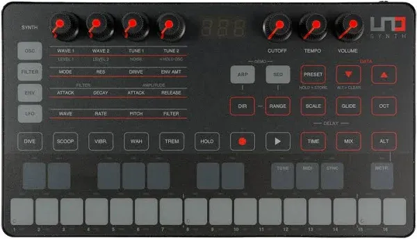 IK Multimedia UNO Synth portable monophonic real analog synthesizer with sequencer, arpeggiator, battery operation, full MIDI/USB control and Mac/PC/iPad editor software