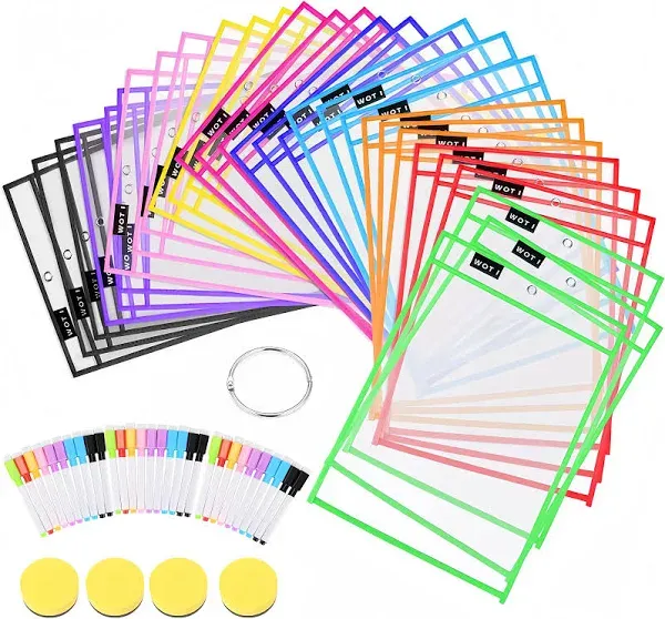 Dry Erase Pockets 30 Oversized 10x14 Inch Job Ticket Plastic Protectors