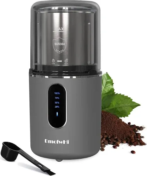 DmofwHi Cordless Coffee Grinder Electric USB Rechargeable Coffee Bean Grinder with 304 Stainless Steel Blade and Removable Bowl