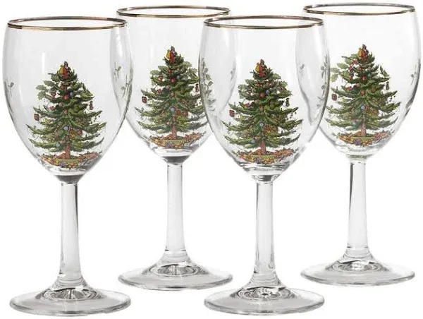 Spode Christmas Tree Glass Wine Goblet Set of 4