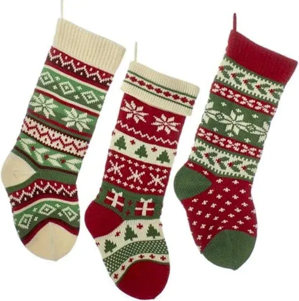 Kurt Adler Heavy Knit Snowflake and Chrismas Tree Stocking - 3 Assorted 41856