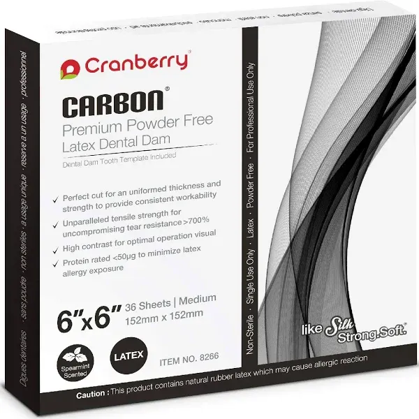 CR8266 Carbon Dental Dam, Latex -Free, Spearmint Scented, Black, 6&#034; x 6&#034; Size...