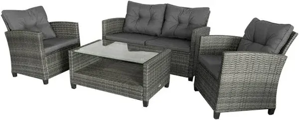 4-pc Outside Deck &amp; Balcony Wicker Furniture Set w/ Seating &amp; Coffee Table