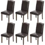 DUMOS Upholstered Dining Chairs Set of 6, Modern Upholstered Leather Dining Room Chair with Nailhead Trim and Wood Legs, Mid-Century Accent Dinner