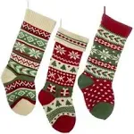 Kurt Adler Heavy Knit Snowflake and Chrismas Tree Stocking - 3 Assorted 41856