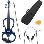 Cecilio 4/4 CEVN-1BL Solidwood Metallic Blue Electric/Silent Violin with Ebony Fittings-Full Size