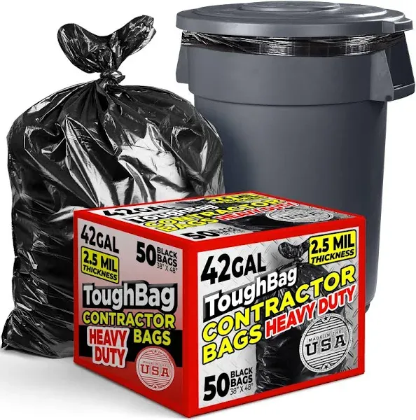 42 Gallon Trash Bags, 2.5 Mil Contractor Bags, Heavy Duty Large Trash Can Lin...